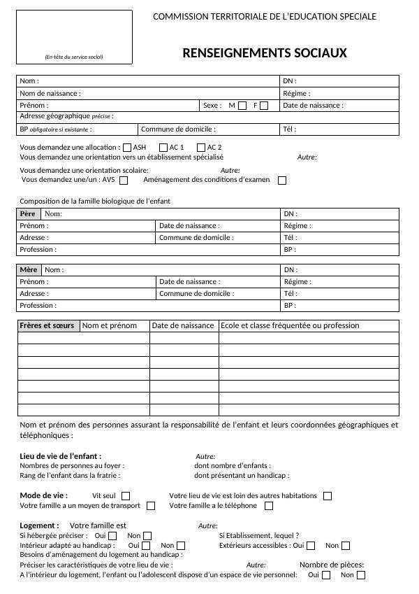 Aperçu du feuillet de renseignements sociaux