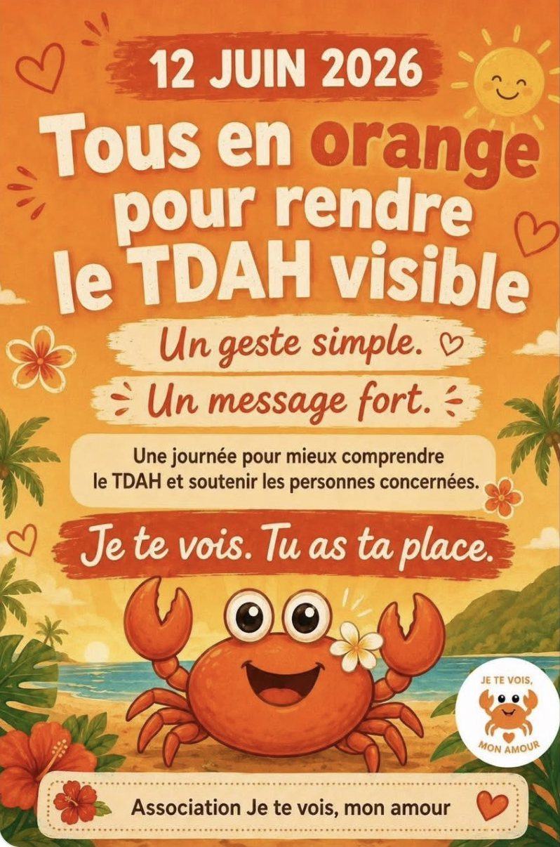 Affiche de l'association : Tous en orange pour rendre le TDAH visible, 12 juin 2026