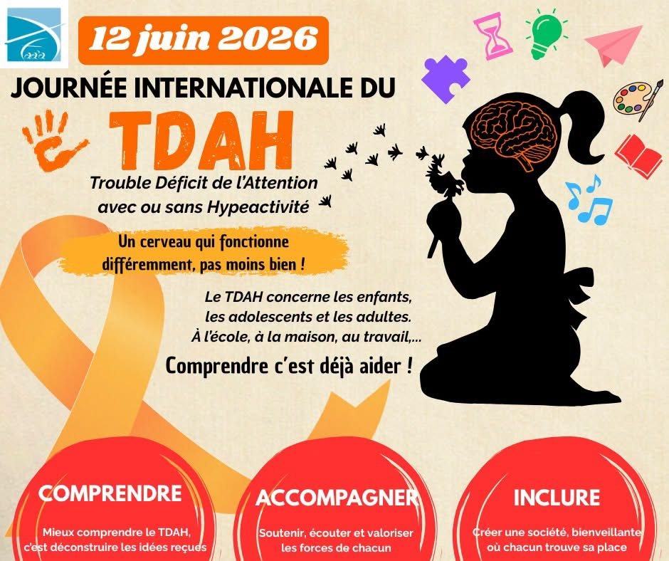Affiche de la journée internationale du TDAH : comprendre, accompagner, inclure