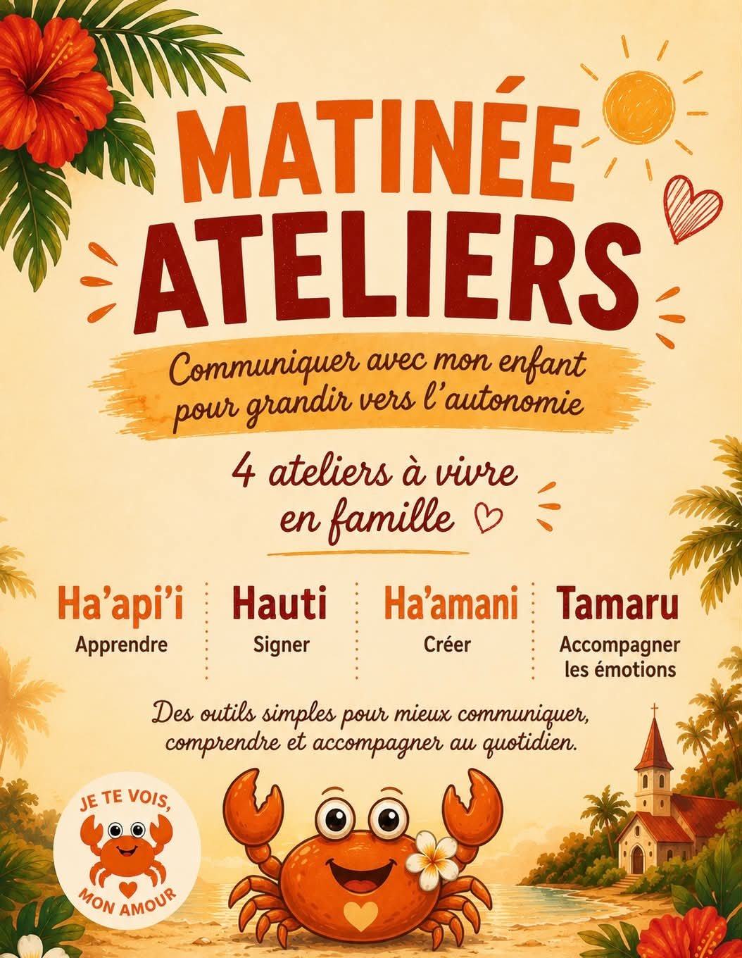 Affiche de la matinée d'ateliers « Communiquer avec mon enfant pour grandir vers l'autonomie »